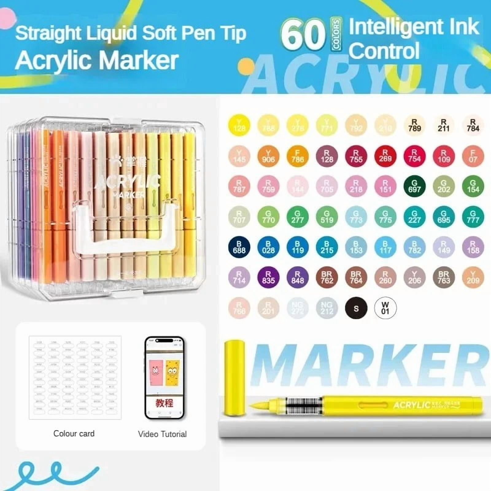 36/48/60/80 Colors Acrylic Paint Markers with Carrying Bag and Shoulder Strap, Soft Brush Tip Paint Pens, Acrylic Pens for Wood, Stone, Canvas, Glass, Fabric, Egg, Rock Painting