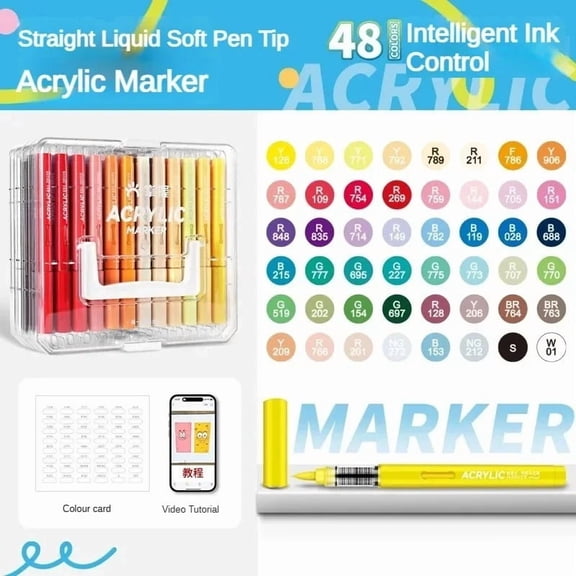 36/48/60/80 Colors Acrylic Paint Markers with Carrying Bag and Shoulder Strap, Soft Brush Tip Paint Pens, Acrylic Pens for Wood, Stone, Canvas, Glass, Fabric, Egg, Rock Painting