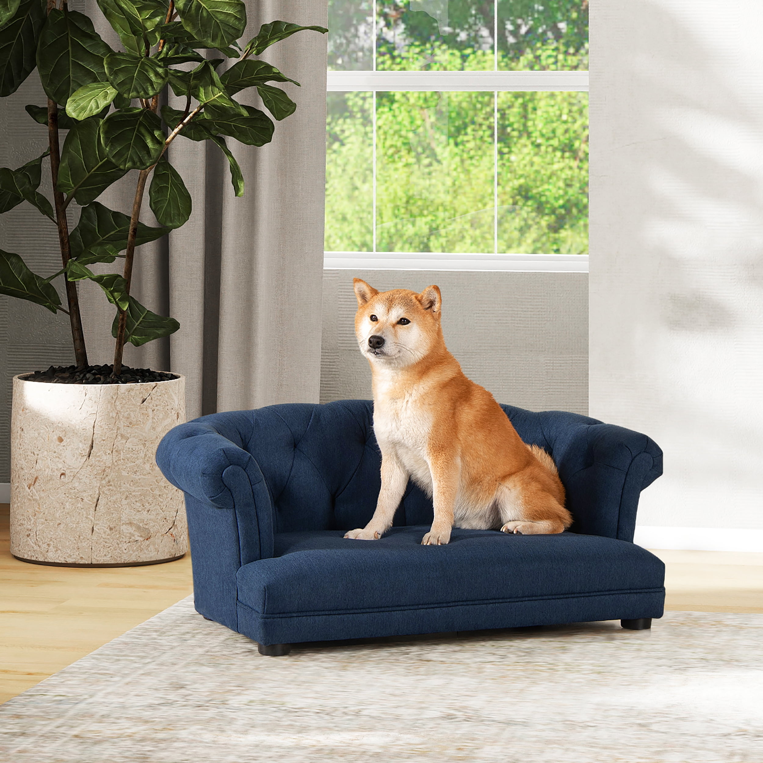 36.5" Chesterfield Dog Sofa Bed, Medium, Pacific Blue Stain Resistant High Performance Polyester