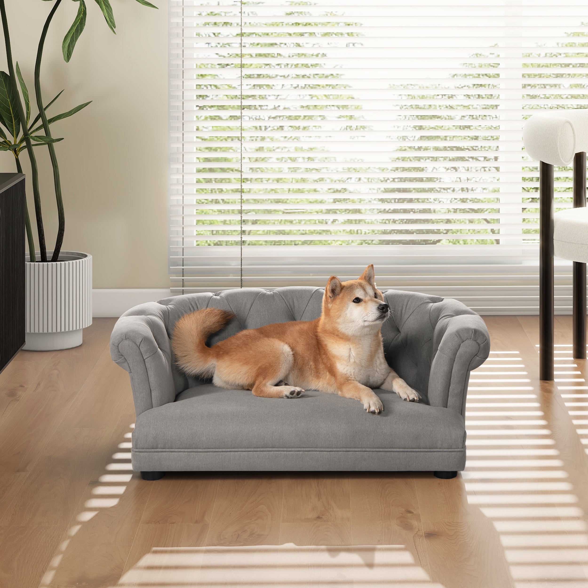 36.5" Chesterfield Dog Sofa Bed, Medium, Uptown Gray Stain Resistant