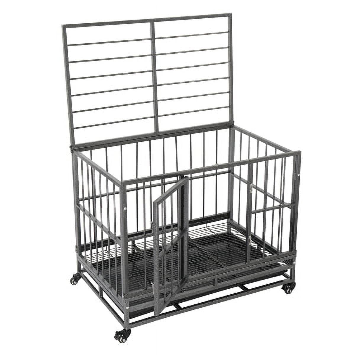 36.5” Heavy Duty Dog Cage, Rolling Metal Dog Crate with Openable Top
