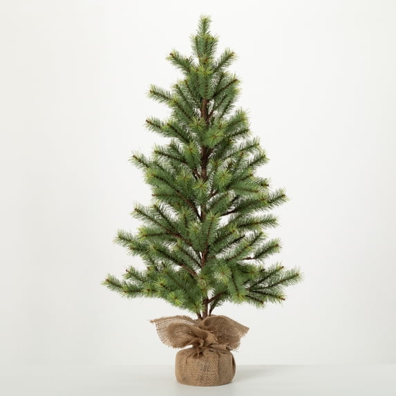 36.5"H Sullivans Emerald Pine Tree In Burlap, Green