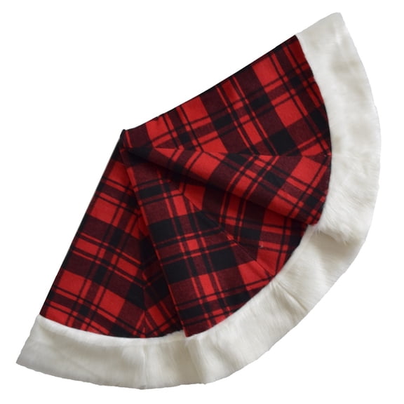 36"/50" Christmas Tree Skirt Plaid With Faux Fur Border Buffalo Check Skirt Christmas Decoration