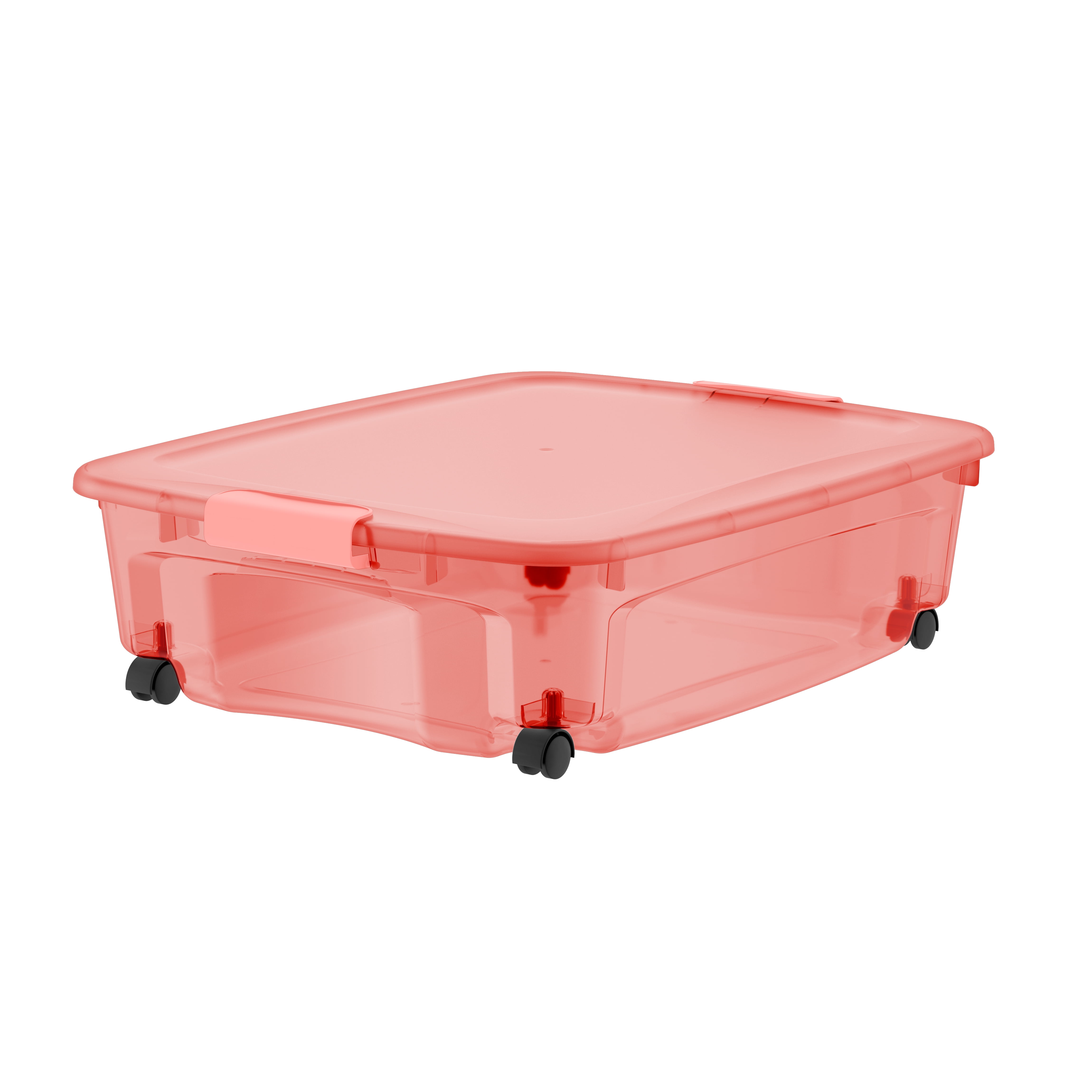36.5QT Underbed Locking Lid with 360 Degree Swivel Wheels Pink