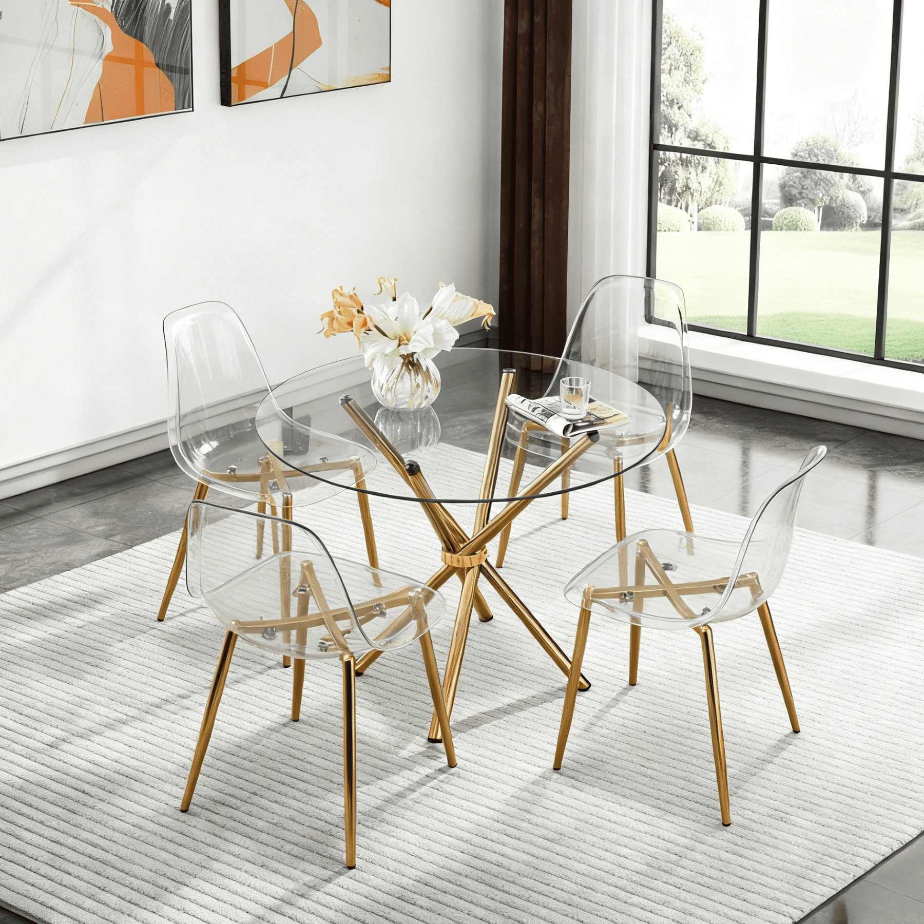 LUFTUT 36.6'' 5-Piece Round Glass Dining Table Set for 4, Modern ...
