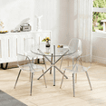 thumbnail image 1 of LUFTUT 36.6'' 5-Piece Round Glass Dining Table Set for 4, Modern Minimalist Kitchen Table with Silver Metal X-Base & Clear Acrylic Chairs, Compact Circular Dining Set for Apartment & Small Spaces, 1 of 10