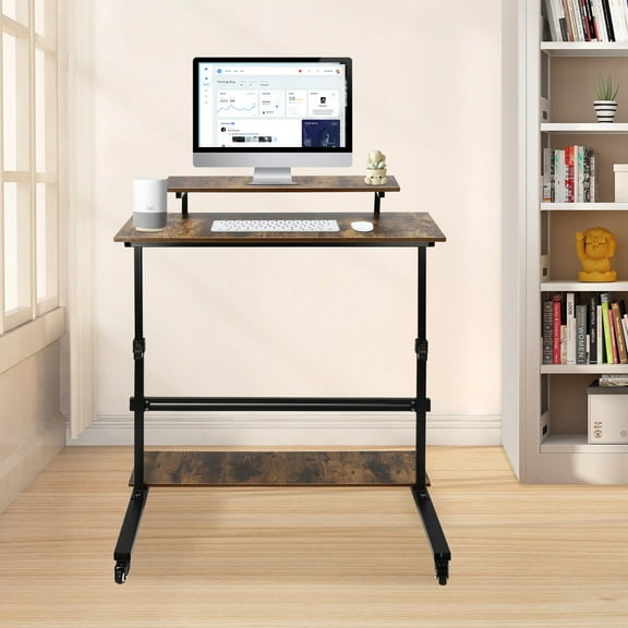 36.6-55in Height Mobile Standing Desk Adjustable Standing Computer Desk Computer Workstation