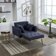 thumbnail image 1 of 36.6" Accent Chair, Single Recliner Armchair with Ottoman and Gold Legs, Tufted Chaise Lounge Chair with Adjustable Backrest, Modern Side Chair Vanity Chair, for Living Room, Bedroom (Navy), 1 of 8