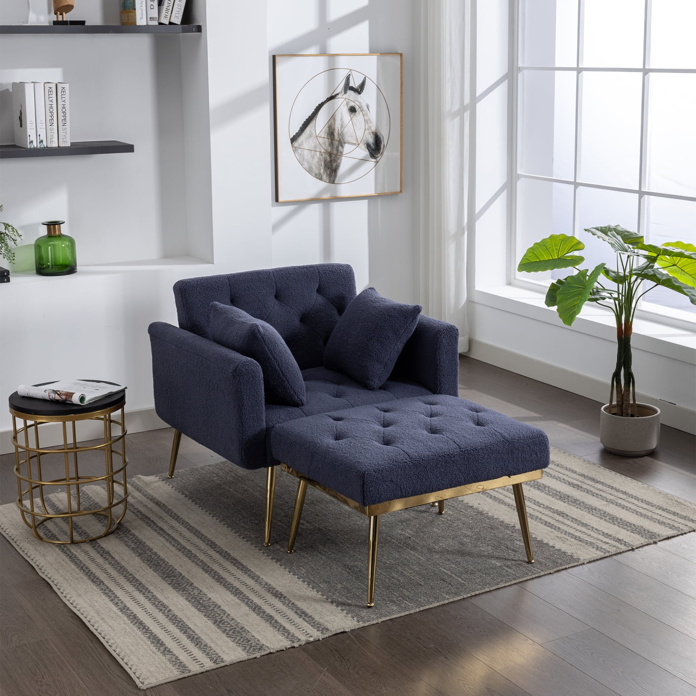 36.6 Accent Chair Single Recliner Armchair with Ottoman and Gold Legs Tufted Chaise Lounge Chair with Adjustable Backrest Modern Side Chair Vanity Chair for Living Room Bedroom Black Walmart