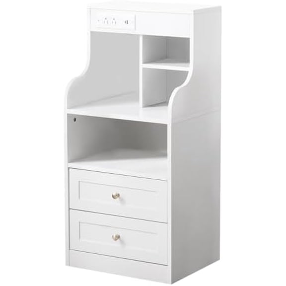 36.6" Tall LED Nightstand with Charging Station, Smart Wood Bedside Table - 2 Outlets/USB-C, RGB Lights, 2 Drawers & Storage Rack, Easy Assembly for Living Room$$Home Decor, Kitchen, & Other