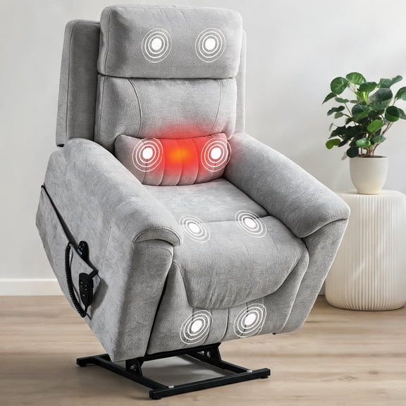 36.6 Wide Power Lift Recliner Chair with Massage Heating in Soft Gray Chenille