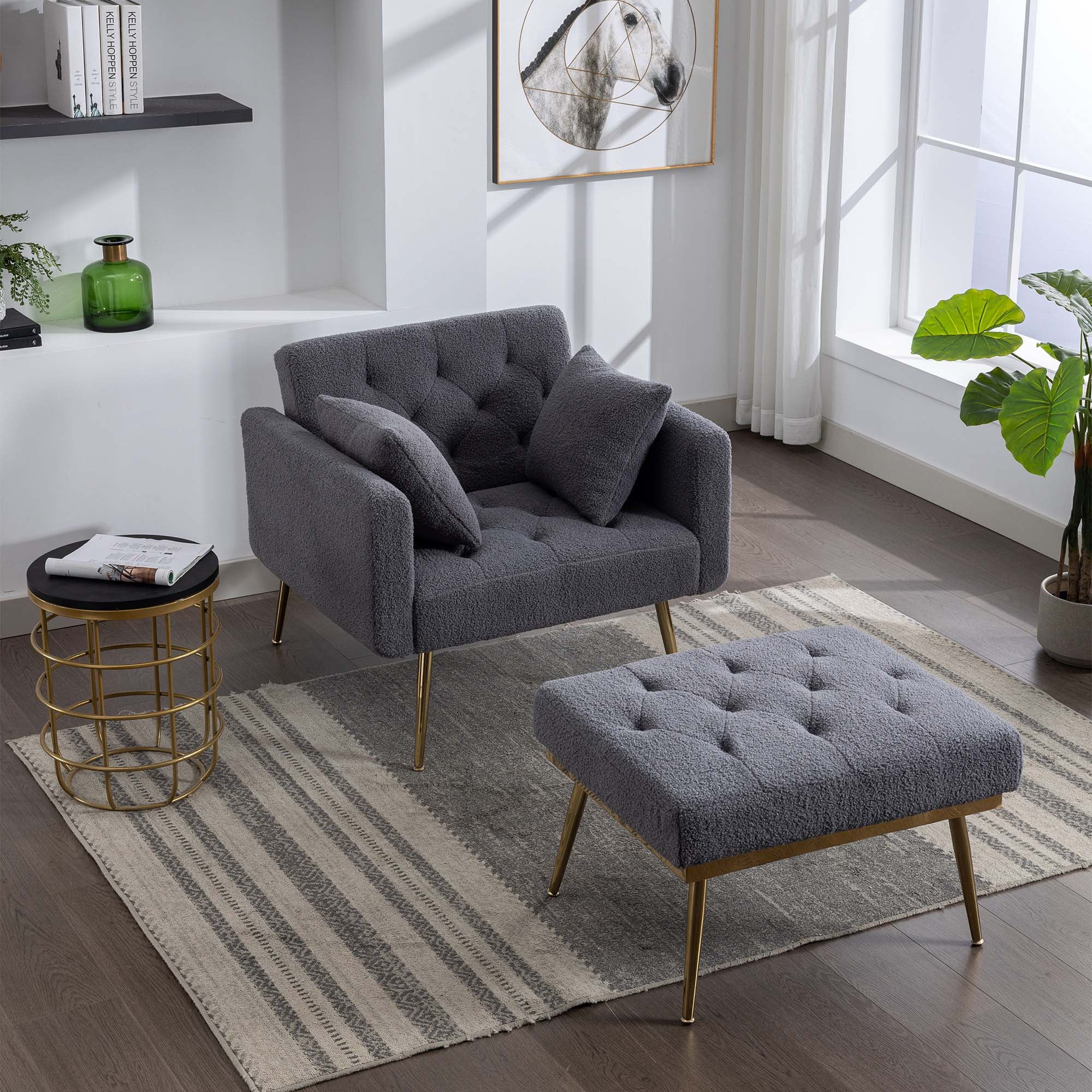 Wide armchair with sale ottoman