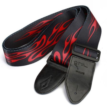 36 - 62'' Adjustable Bule Guitar Strap W/ Red Flame Print 91 - 157cm