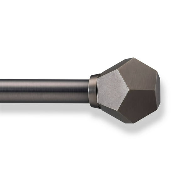 36"-66" Faceted Curtain Rod Antique Gray: Adjustable Metal, Single Rod, Dark Silver Finish