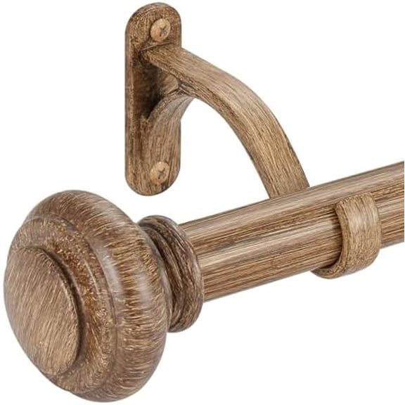 36-72 Inches Curtain Rods for Window,  1 Inch Diameter Drapery Rod with Resin Finials, Ideal Adjustable Heavy Duty Single Curtains Rod for Bedroom, Living Room Decoration, Brown Wood Grain