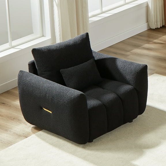 36.8" Teddy Fabric Lounge Chair - Modern Oversized Sofa with Wooden Frame, Black