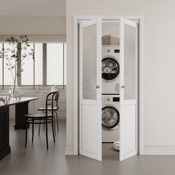 36"×80" Tempered Wavy Glass and Manufactured Wood Pivot Doors with Hardware Kit
