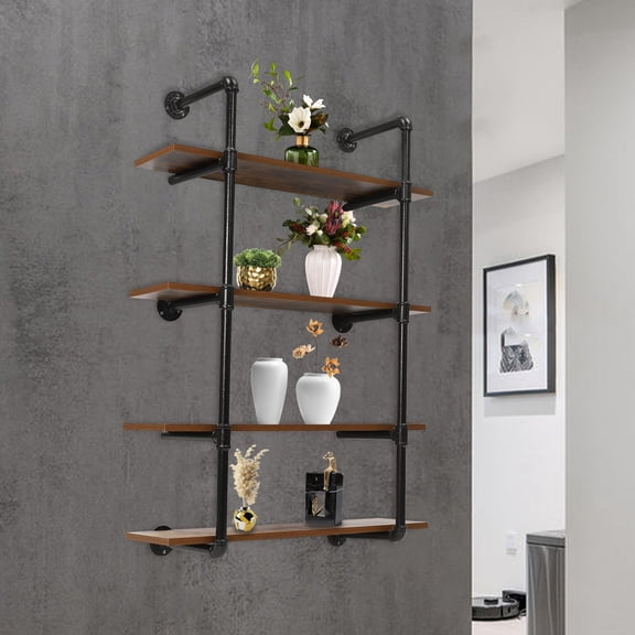 36*9.8*43.2 inch Industrial Pipe Shelving Wall Mounted  Rustic Metal Floating Shelve for Supermarket