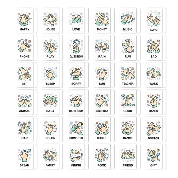 36 ASL Flash Cards American Sign Language Learning Cards Educational English Sign Cards