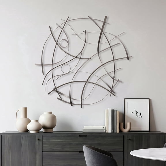 Langford Home 36" Abstract Sweep Silver Metal Wall Art Decor