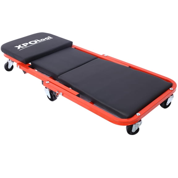 36" Adjustable Z Creeper Seat  with 6 Pcs Wheels, 2 in 1 Mechanic Creeper with Soft Cushion and 300 lbs Capacity, Low Profile Creeper for Garage, Shop, Auto Repair, Red