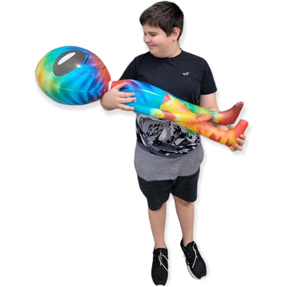 36" Alien INFLATE (Vinyl) Galaxy/Rainbow/Tie Dye. Inflatable Large Alien Figures on Hang Tag.