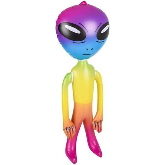 36" Alien INFLATE (Vinyl) Rainbow Inflatable Large Alien Figures on Hang Tag.