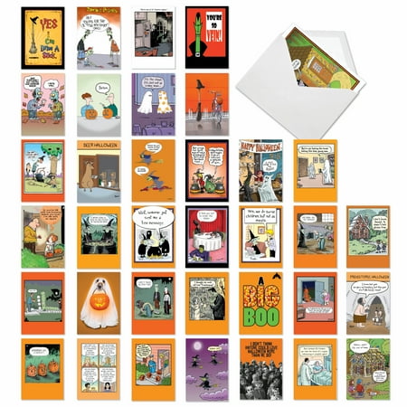 36 Assorted Set Hysterical Halloween Greeting Cards - Halloween Hilarity - Funny Cartoons with Zombies, Ghosts, and Candycorn