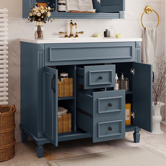 36'' Bathroom Cabinet | Smooth Metal Drawer Slides | Exquisite Design for Bathroom | Protects Items from Damage