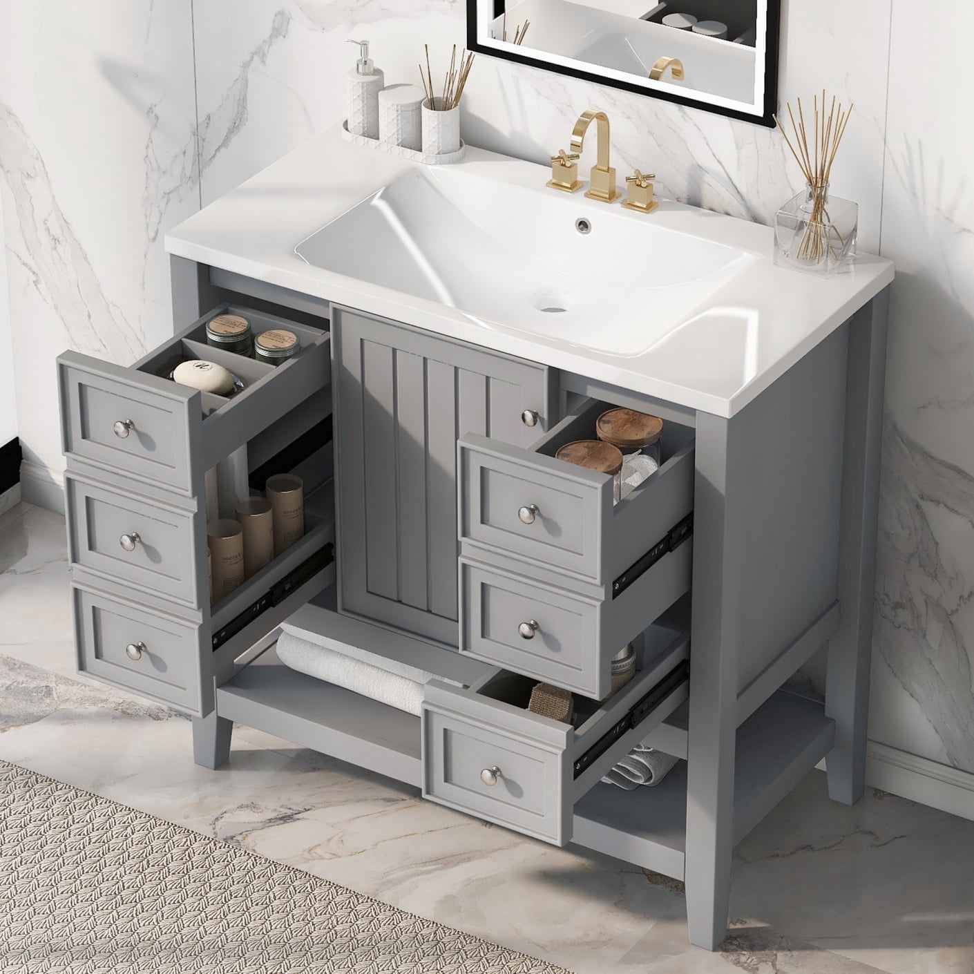 36" Bathroom Cabinet Vanity with Sink Combo, Bathroom Storage Cabinet ...