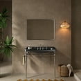 thumbnail image 1 of 36" Bathroom Console Sink, Wall-Mounted Black Ceramic Vanity Basin with 3 Pre-drilled Faucet Holes, Freestanding Stainless Steel Support Legs with Towel Bar, No Faucet, 1 of 5