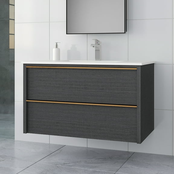 36" Bathroom Floating Vanity, Modern Bathroom Vanity with 2 Drawers and Metal Handles, Grey Bathroom Vanities Cabinet (Grey with Sink, 36)