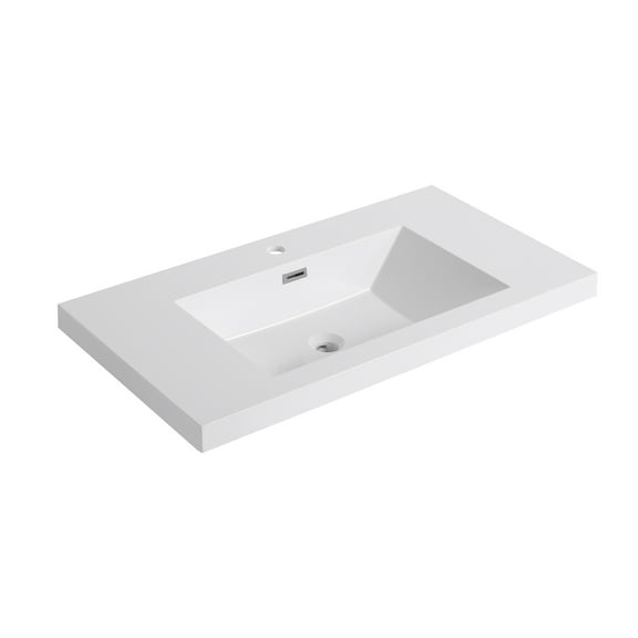 36" Bathroom Resin Sink - Modern Vessel Sink for Bathroom Vanity, Durable White Resin Construction, Contemporary Design, Easy Installation