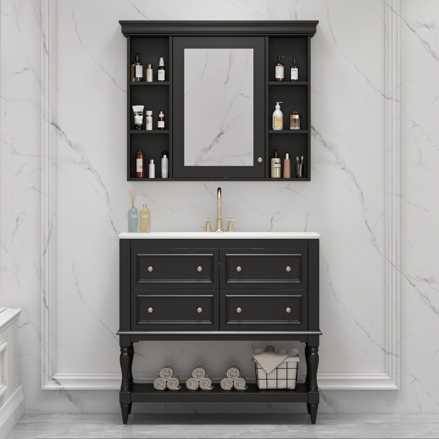 36" Bathroom Sink Vanity with Matching Medicine Cabinet, Modern ...