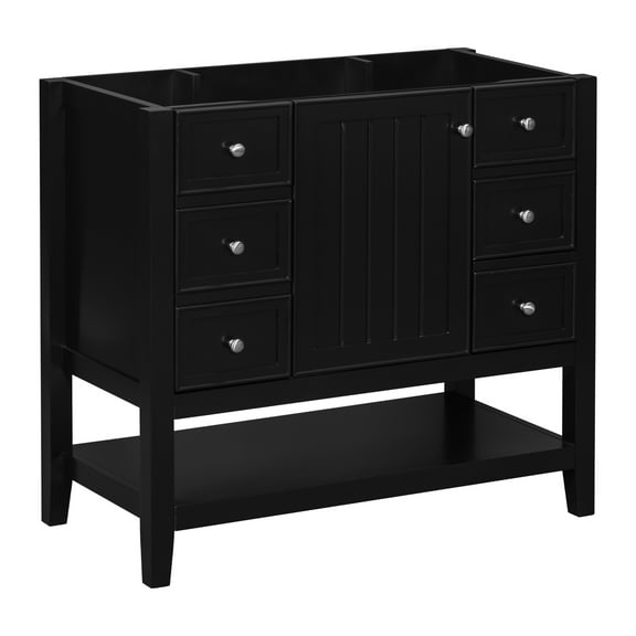 36" Bathroom Vanity Base, Black - Modern Style With 1 Cabinet & 3 Drawers Base Modern, Managed