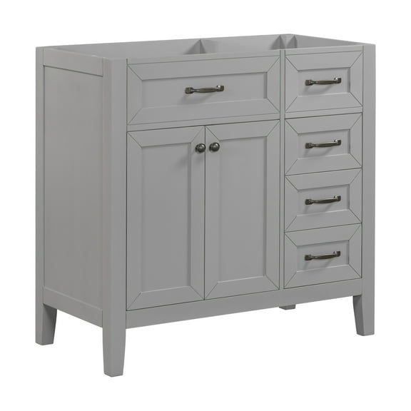 36" Bathroom Vanity Base, Grey Modern Cabinet w/Drawers - Solid Wood & MDF - Freestanding Sink Vanity for Bathroom Upgrade
