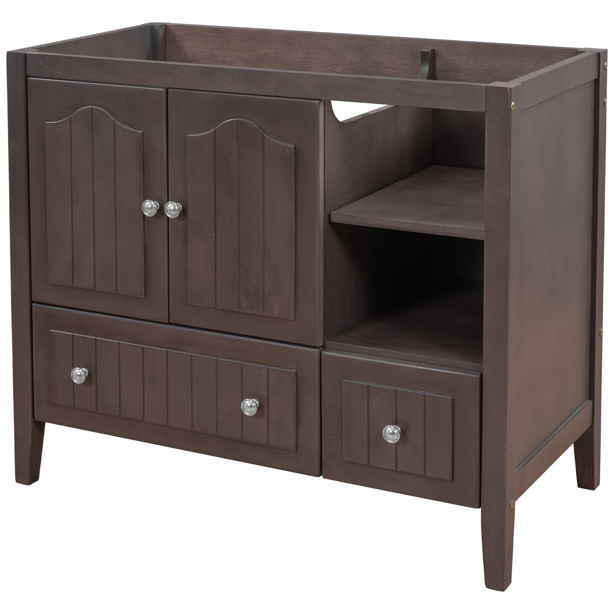 36" Bathroom Vanity Base Only, Solid Wood Frame and MDF Boards, Brown ...