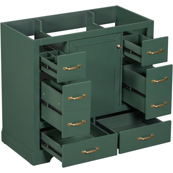 36" Bathroom Vanity Base without Sink | Six Drawers in Different Sizes for Storage | Solid Poplar Wood and MDF Boards | Keeps Towels and Toiletries Dust - free