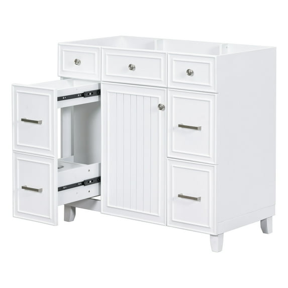 36" Bathroom Vanity Cabinet, Modern Freestanding Bathroom Vanity with Soft Closing Door and 3 Drawers, White