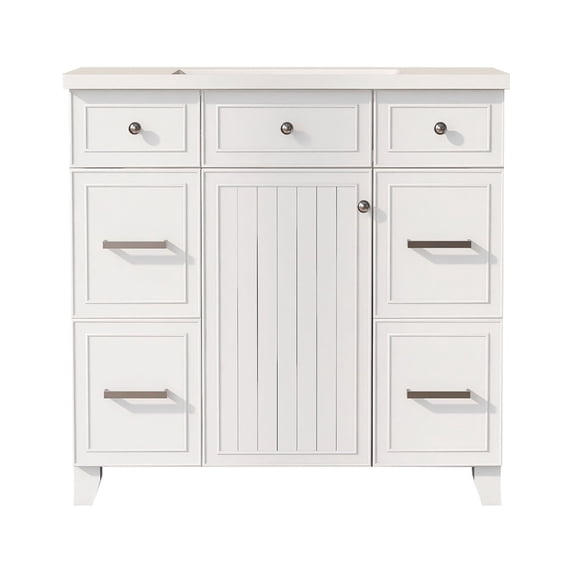36" Bathroom Vanity Cabinet With Sink Top Combo Set Space-Saving Bathroom Storage Cabinet With Soft Closing Door Drawer