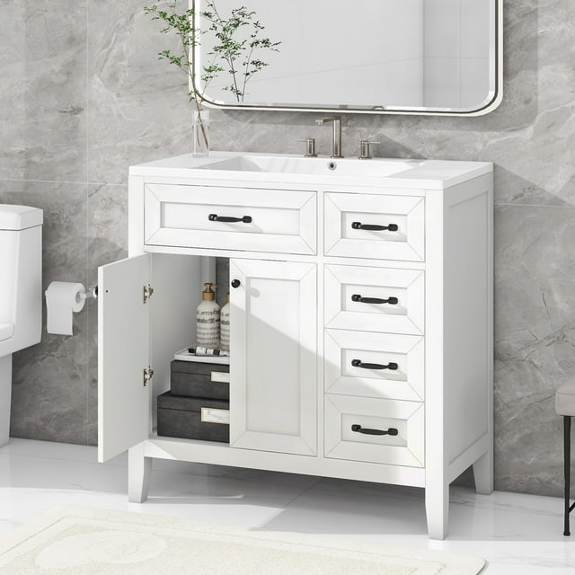 36" Bathroom Vanity with Ceramic Sink, Modern Bathroom Vanity with