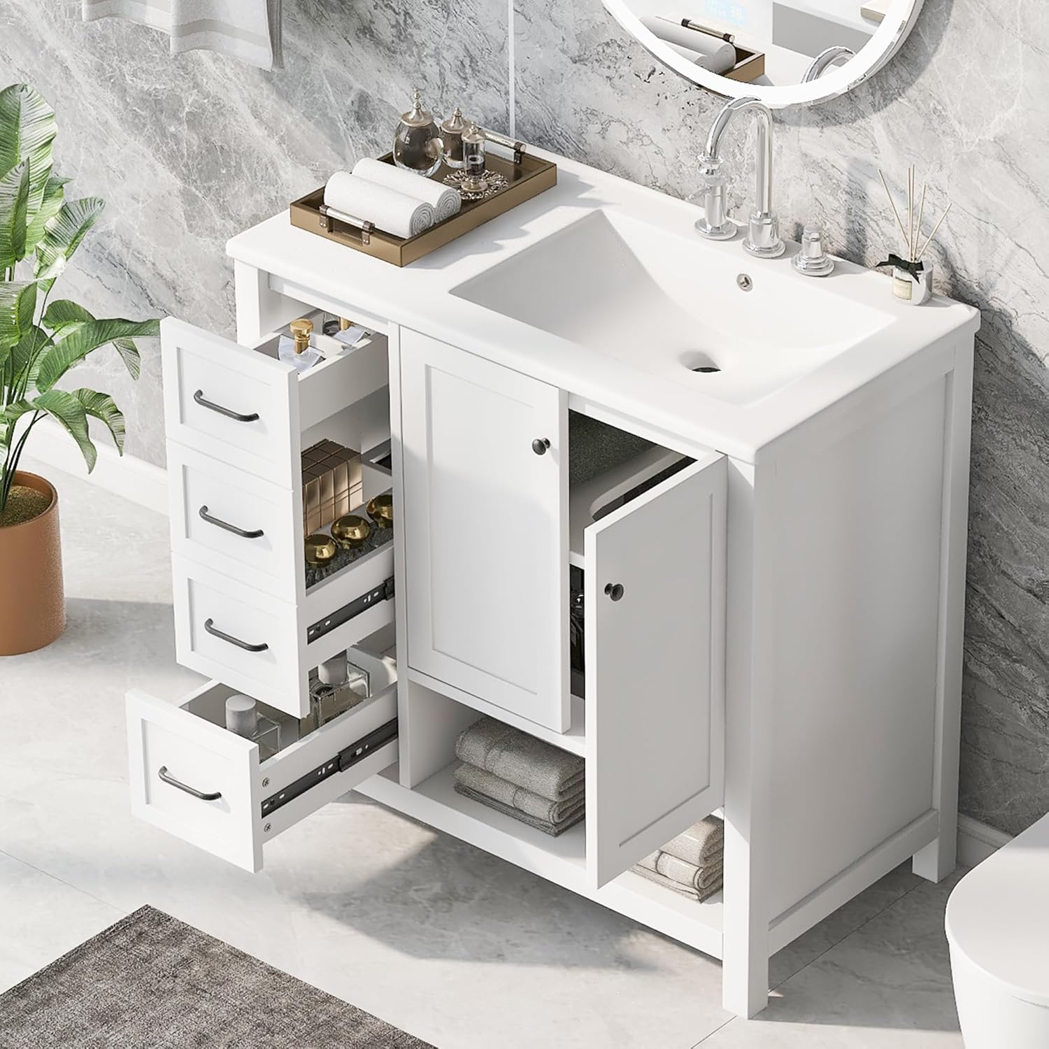 36 Inch Bathroom Vanity With Sink Combo - Modern Single Vanity, Adjustable Shelf, Soft Close Doors, Espresso