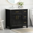thumbnail image 1 of 36" Bathroom Vanity with Ceramic Sink, Solid Wood Bathroom Vanity Cabinet with 2 Doors and 3 Drawers, Freestanding Vanity Cabinet with Metal Handle, Black, 1 of 9