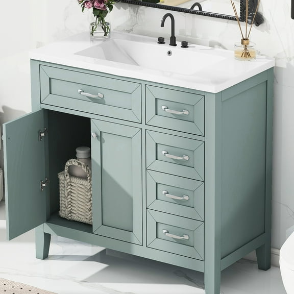 36" Bathroom Vanity In Shade - Solid Wood & Build With Cabinet Material