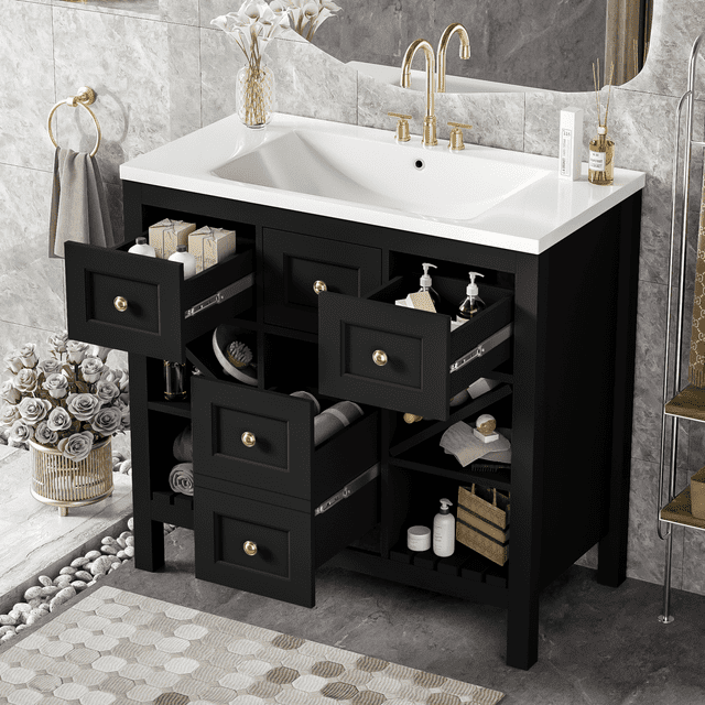 36" Bathroom Vanity with Integrated Sink Combo Set, Freestanding Single