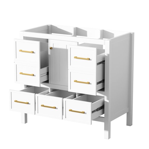 36'' Bathroom Vanity | Large Multifunctional Storage Space | Gold Metal Knobs for Elegant Look