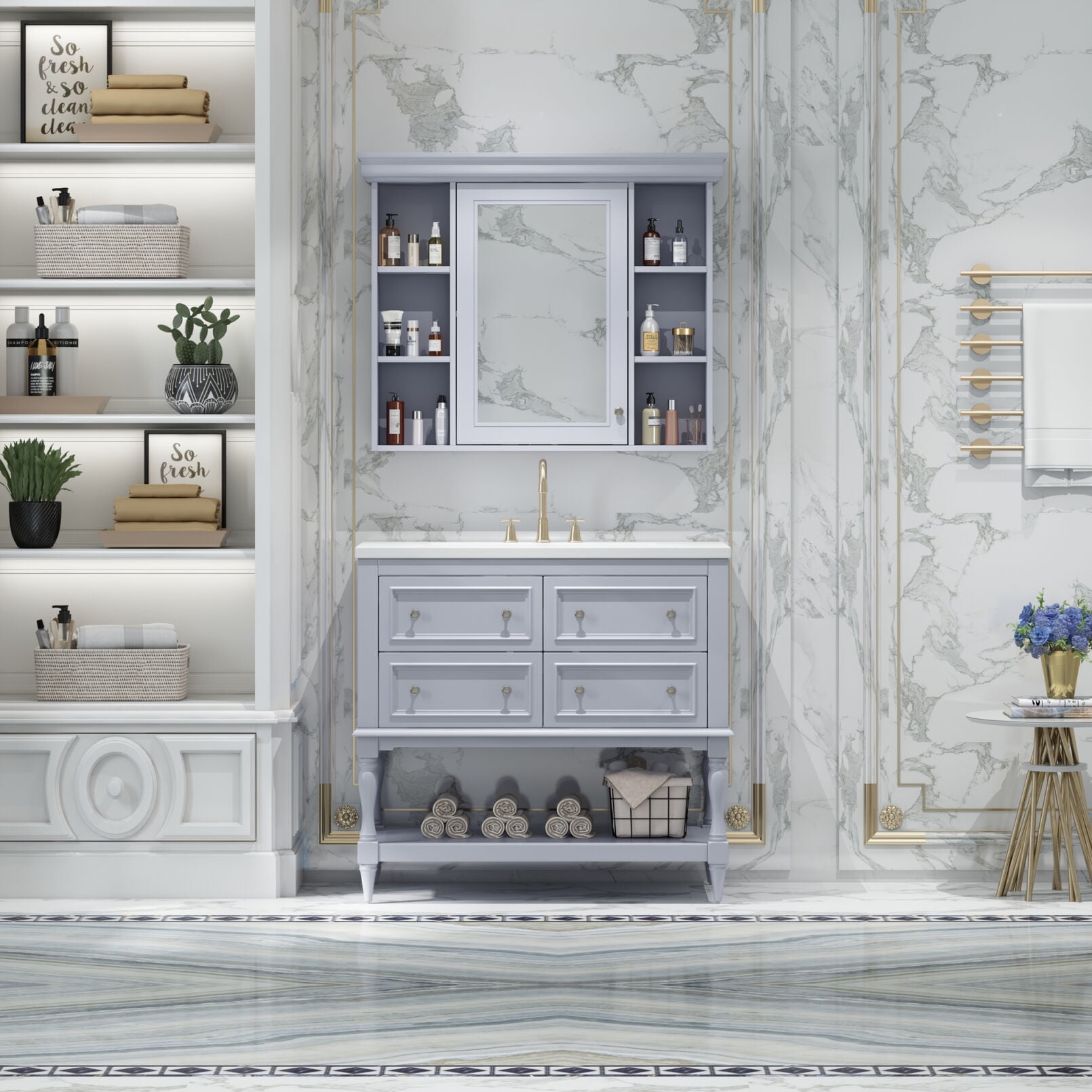 36'' Bathroom Vanity with Medicine Cabinet,Modern Mirror Cabinet with ...