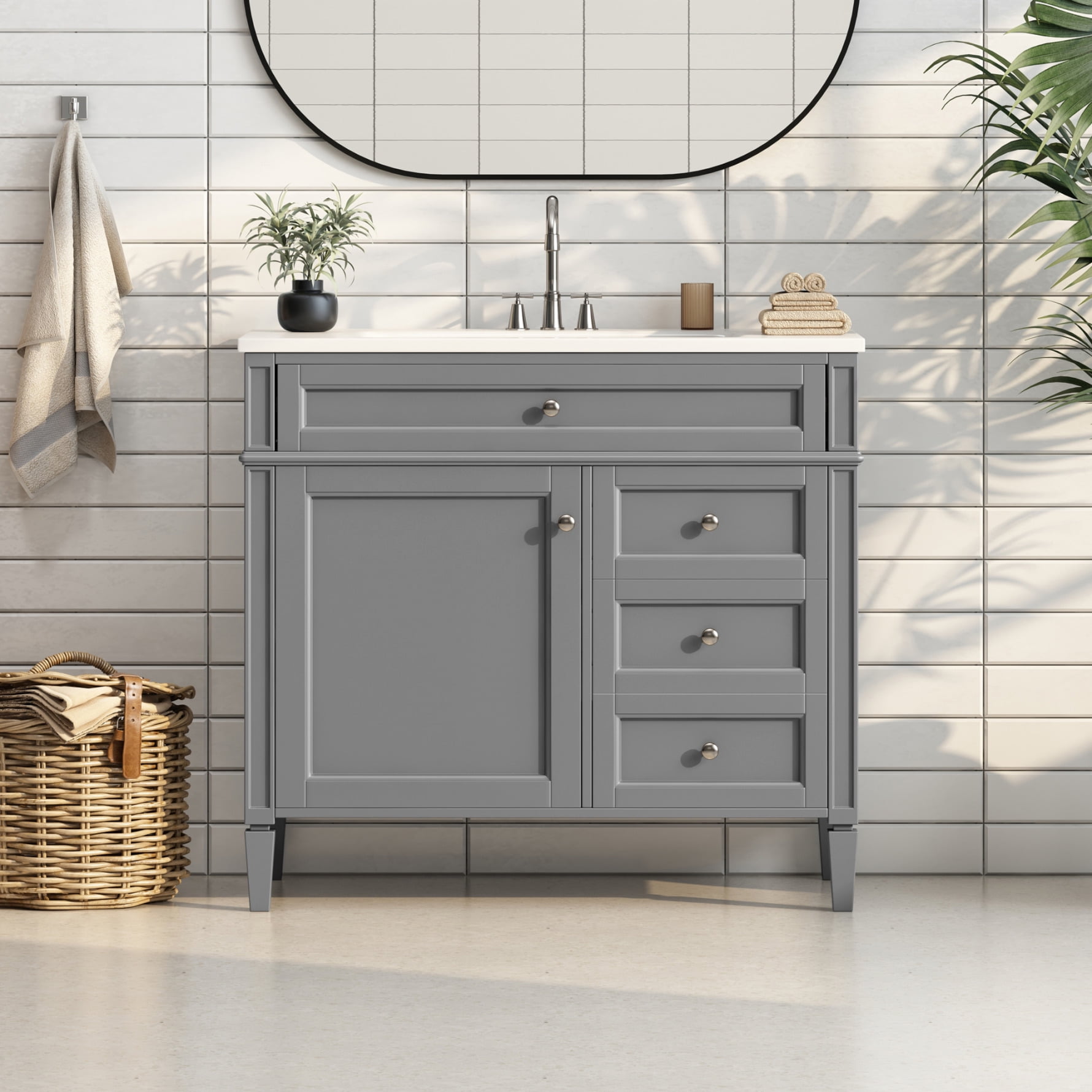 36" Bathroom Vanity with Resin Sink Combo, Modern Freestanding Bathroom ...