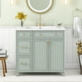 thumbnail image 1 of 36" Bathroom Vanity with Resin Sink, Solid Wood Freestanding Single Basin Vanity with 2 Drawers & 1 Adjustable Storage Shelf, Wood Bathroom Cabinet with 2 Soft-close Doors, Green, 1 of 7