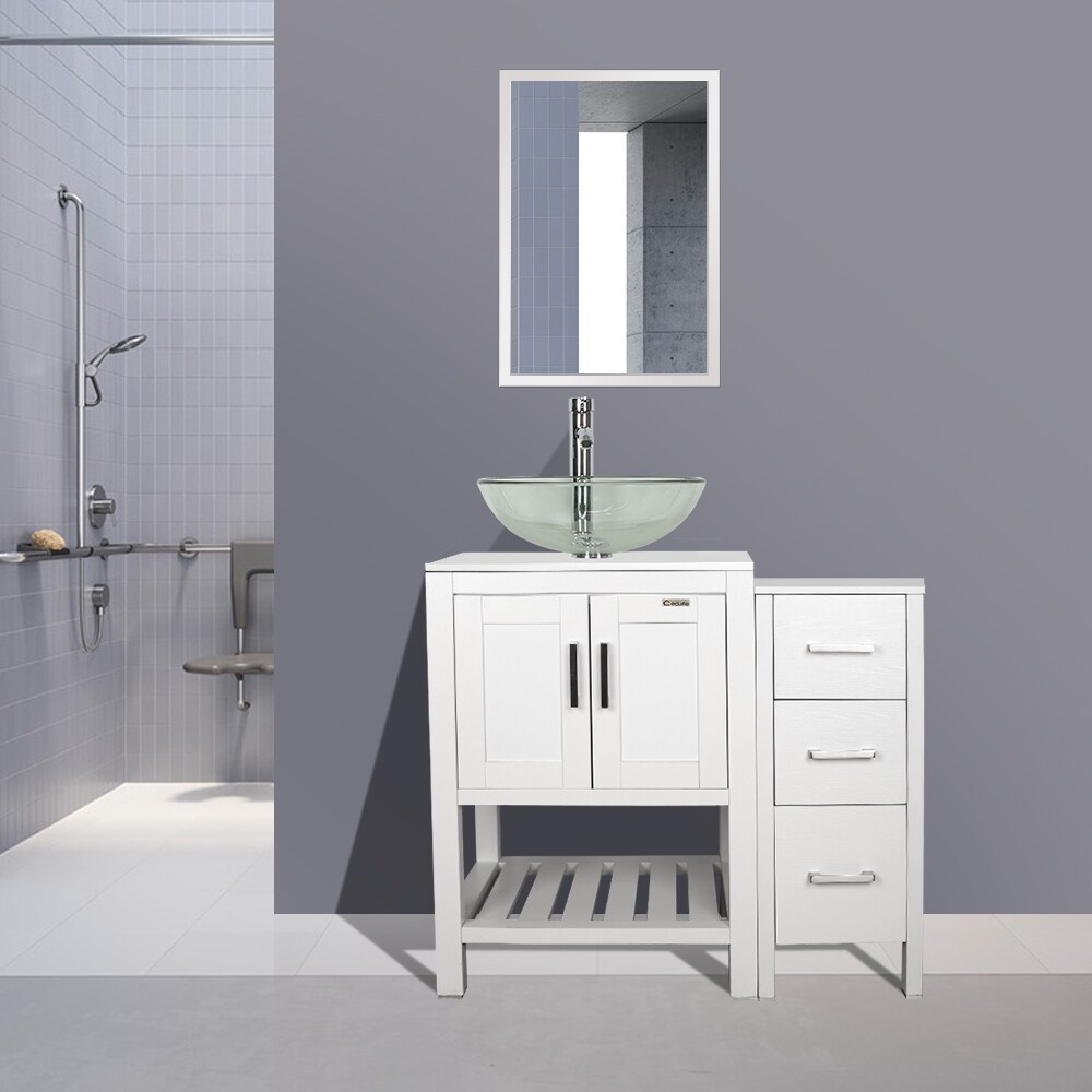 36" Bathroom Vanity Set Tempered Glass Ceramics Vessel Sink With Side